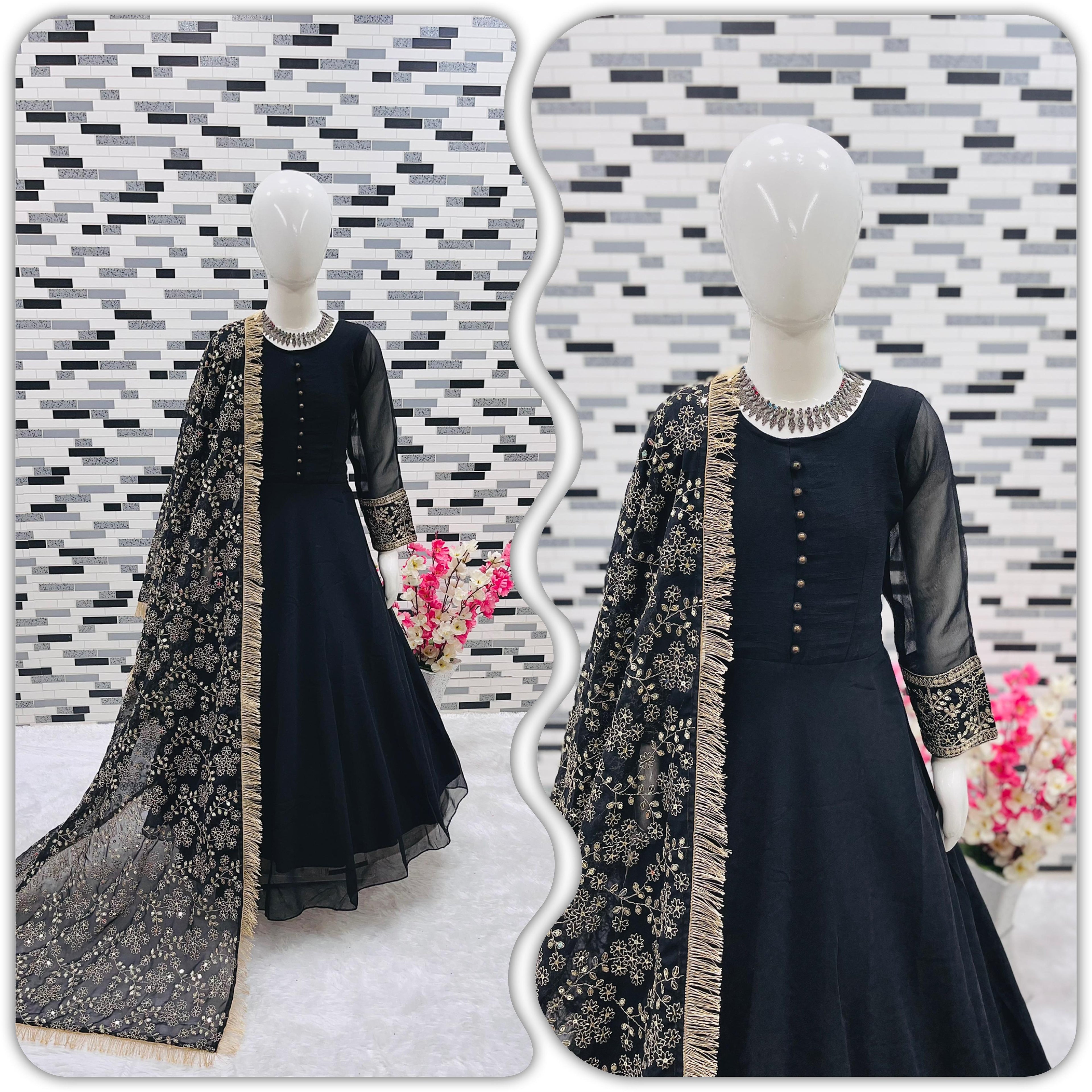 New Designer Heavy Fox Georgette Gown OC-169 Black