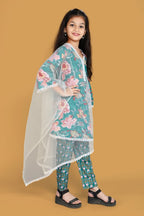Lnaaya  Lovely Teal And Pink Floral Print  Kurt Set