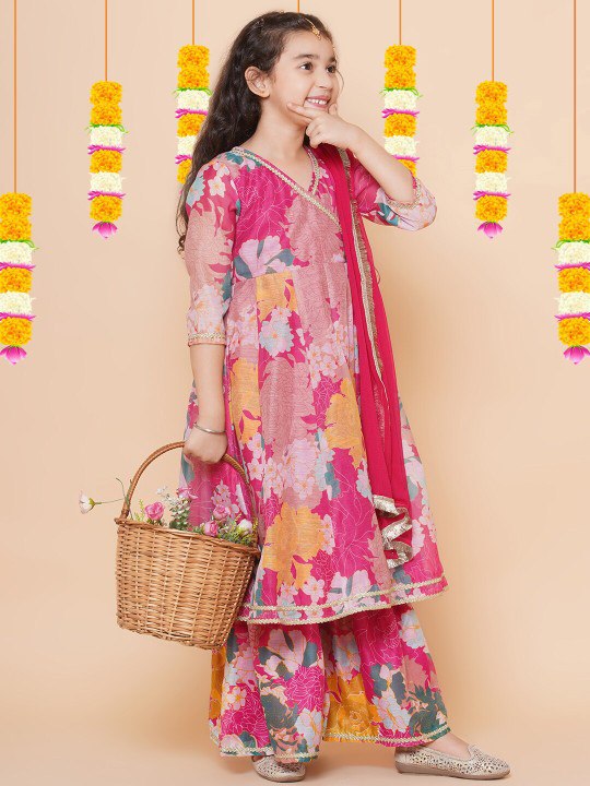 Pink  Pari floral print  Anarkali  Kurt Set