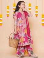 Pink  Pari floral print  Anarkali  Kurt Set