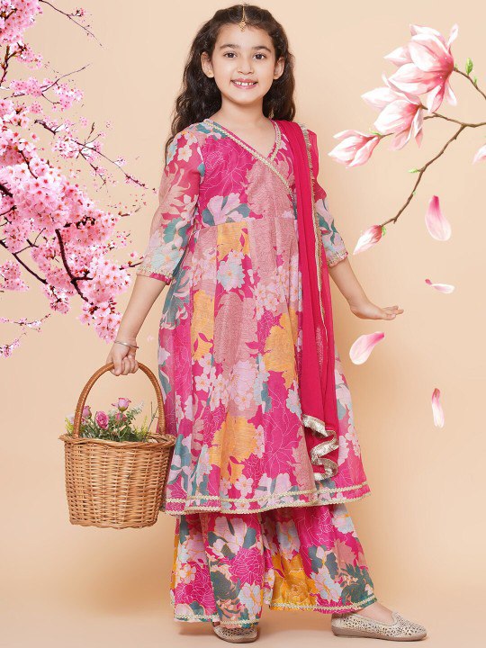 Pink  Pari floral print  Anarkali  Kurt Set