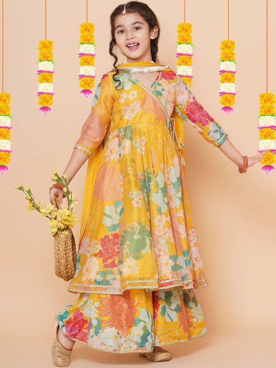 Pihu Yellow Printed Codding  Anarkali  Kurt Set  With Dupatta