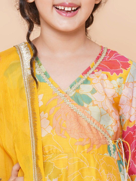 Pihu Yellow Printed Codding  Anarkali  Kurt Set  With Dupatta