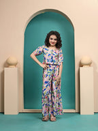 Kushi Multicolour Printed Crop Top And Plazzo Set