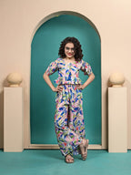 Kushi Multicolour Printed Crop Top And Plazzo Set
