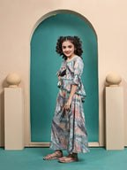 Girl's Multicolour Printed Peplum Top And Plazzo Set