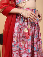 Solina Pink Chinon Printed Gota Lace Lehenga Choli Set