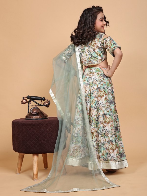 Anovia Mint Green  Printed Chiffon Girls Lehenga Choli Set