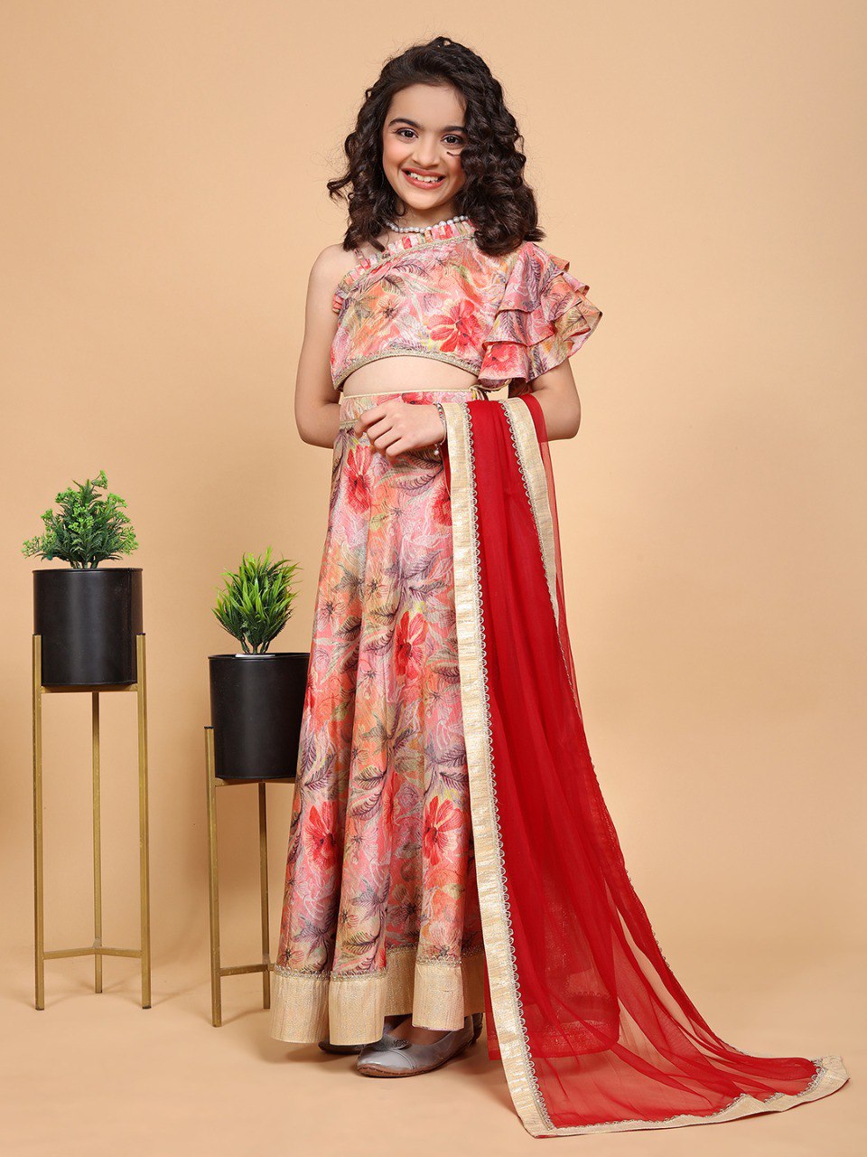 Tazmin Floral Printed Girls Lehenga Choli Set