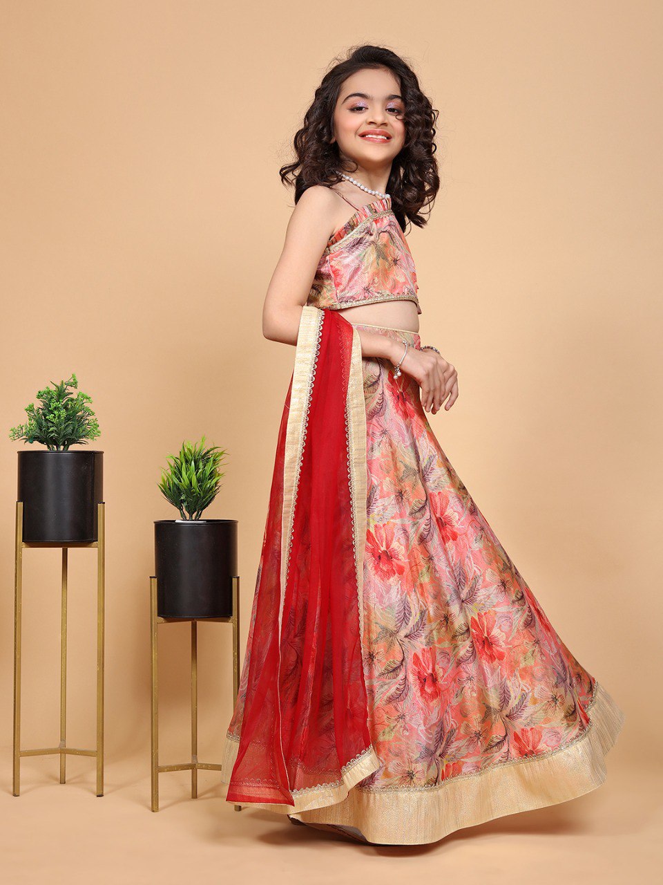 Tazmin Floral Printed Girls Lehenga Choli Set