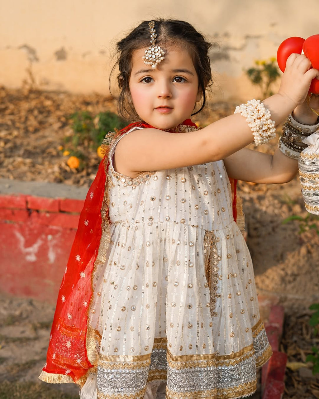 Zarika Royal Ivory & Red Festive Sharara Set
