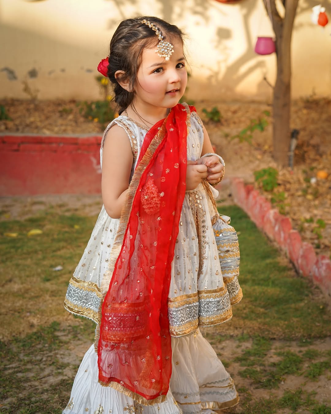 Zarika Royal Ivory & Red Festive Sharara Set