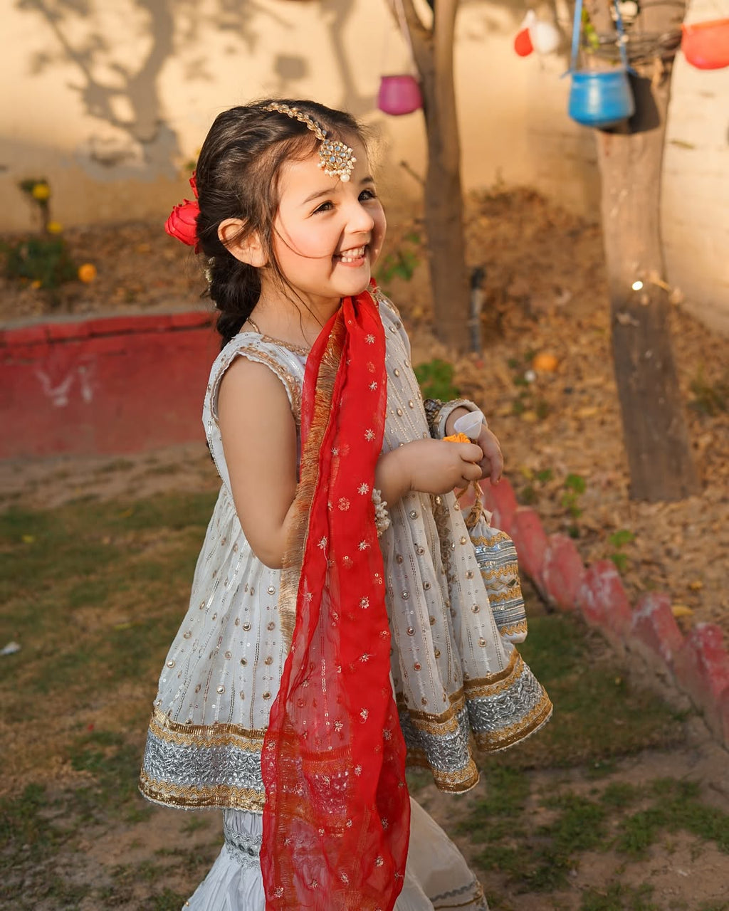 Zarika Royal Ivory & Red Festive Sharara Set