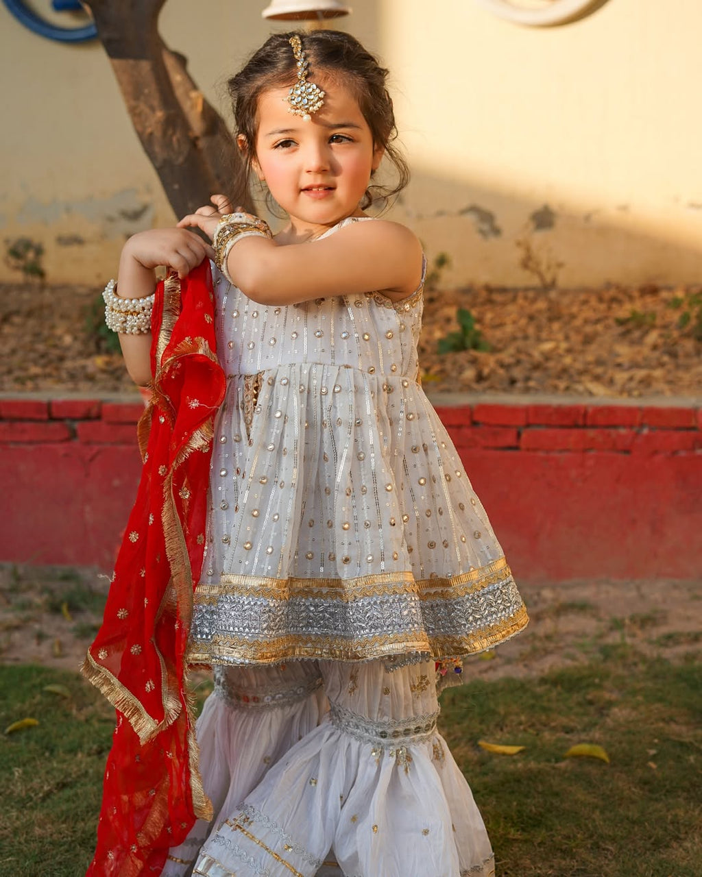 Zarika Royal Ivory & Red Festive Sharara Set