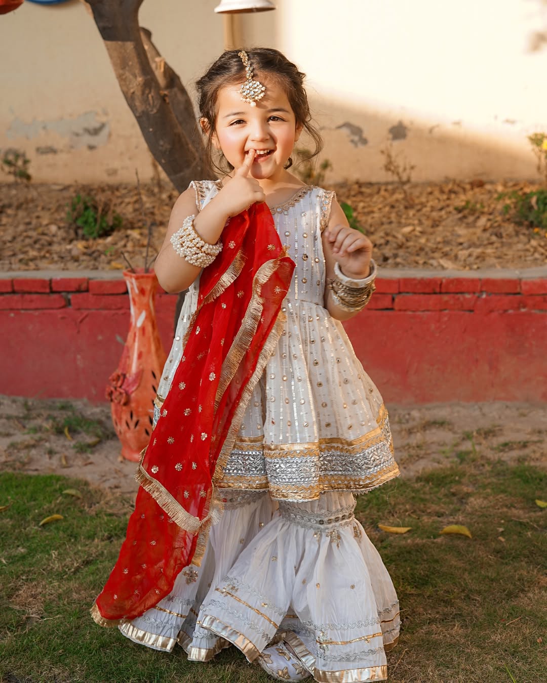 Zarika Royal Ivory & Red Festive Sharara Set