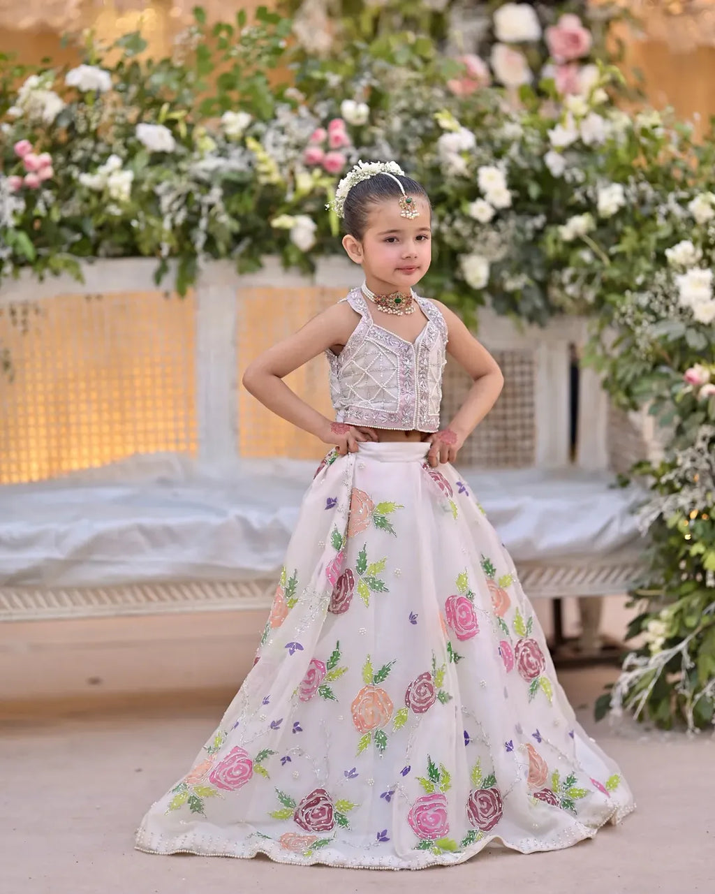 Ivory Floral Princess Lehenga Set