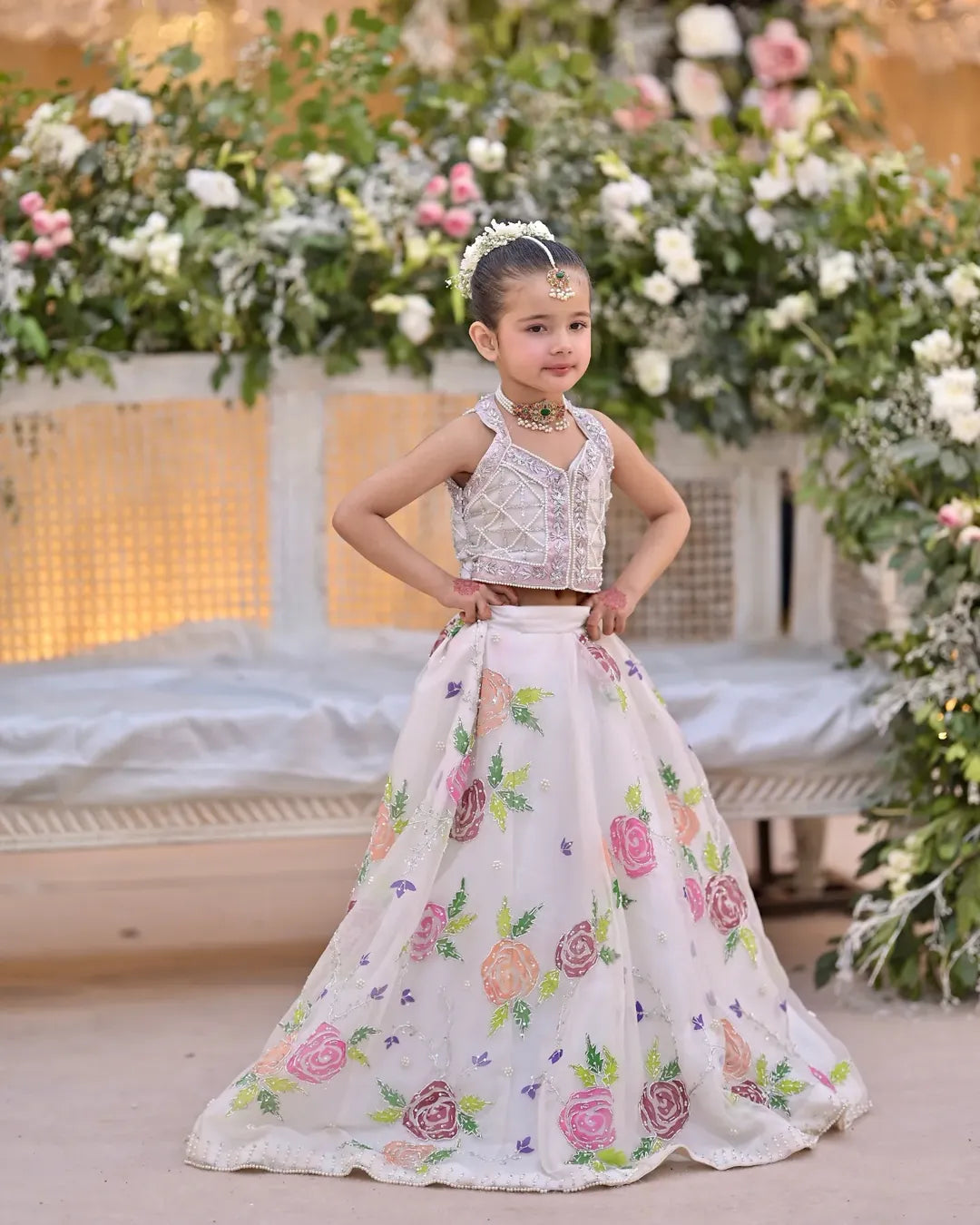 Ivory Floral Princess Lehenga Set