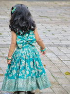 Aarohi Peacock Blue Banarasi Floral Lehenga Set