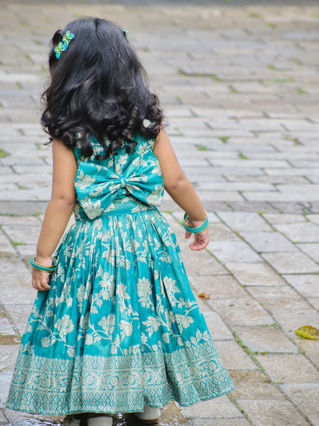 Aarohi Peacock Blue Banarasi Floral Lehenga Set