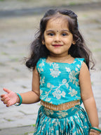 Aarohi Peacock Blue Banarasi Floral Lehenga Set