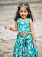 Aarohi Peacock Blue Banarasi Floral Lehenga Set
