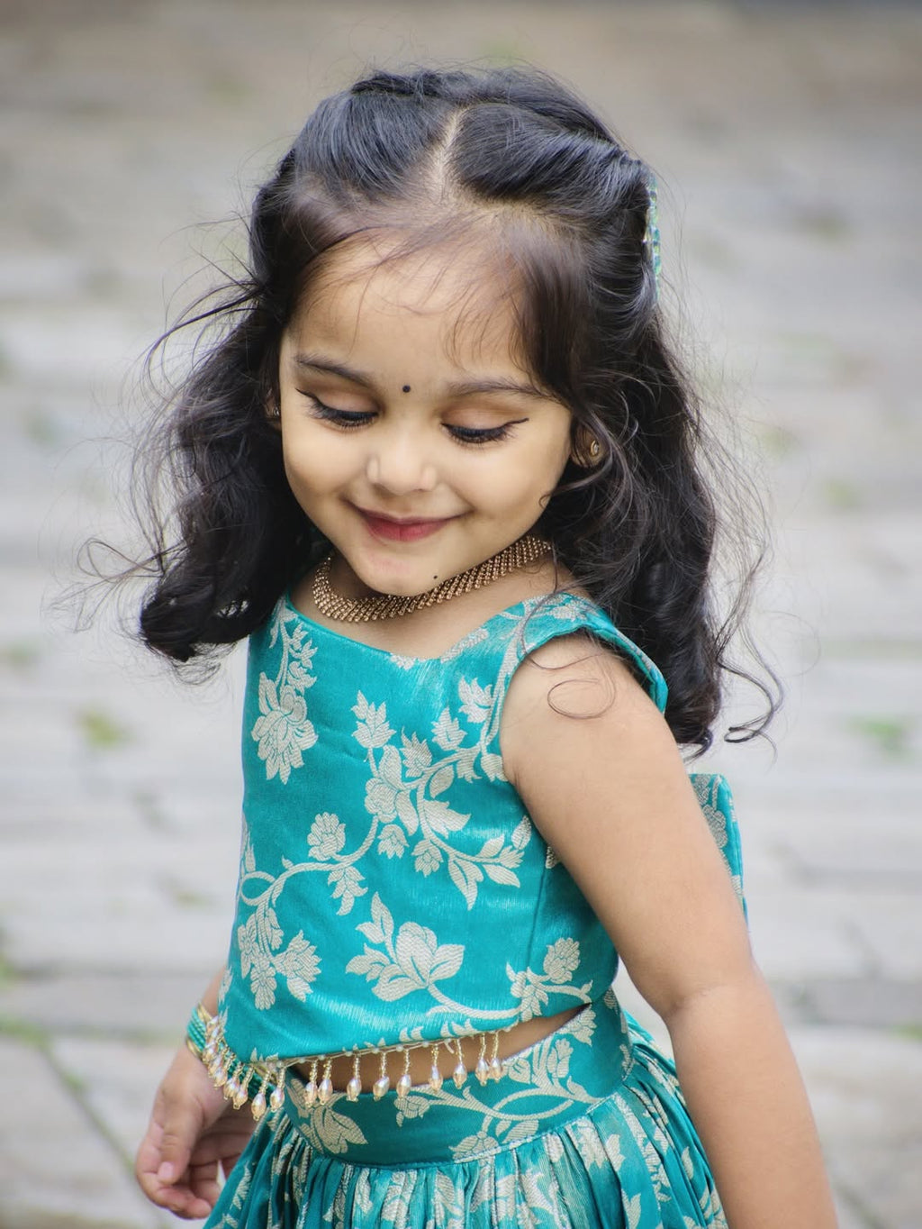Aarohi Peacock Blue Banarasi Floral Lehenga Set