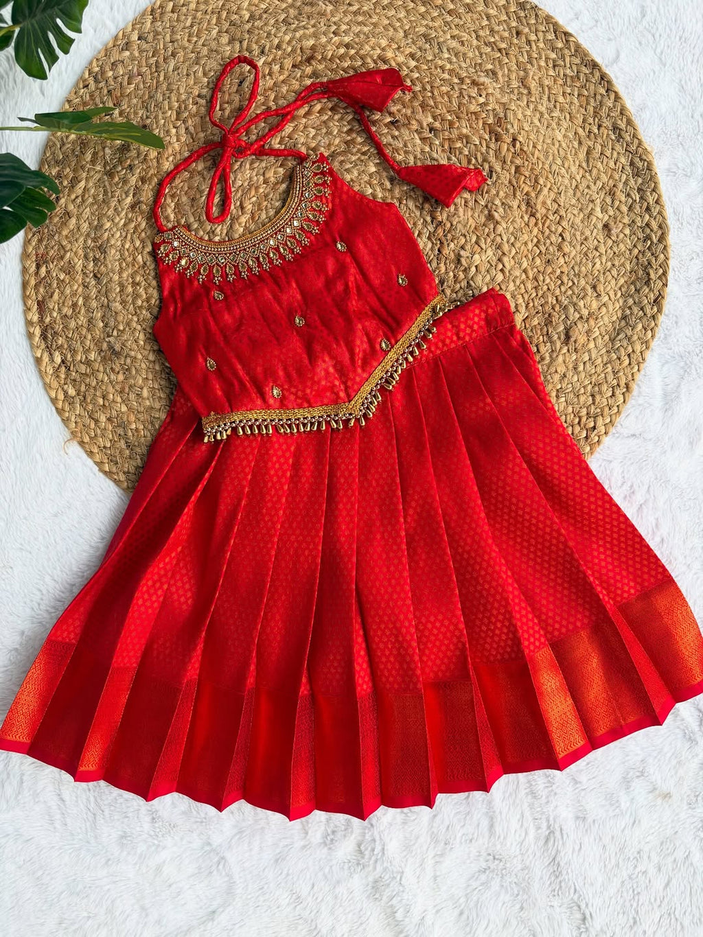Aarna Royal Red Pleated Lahenga set