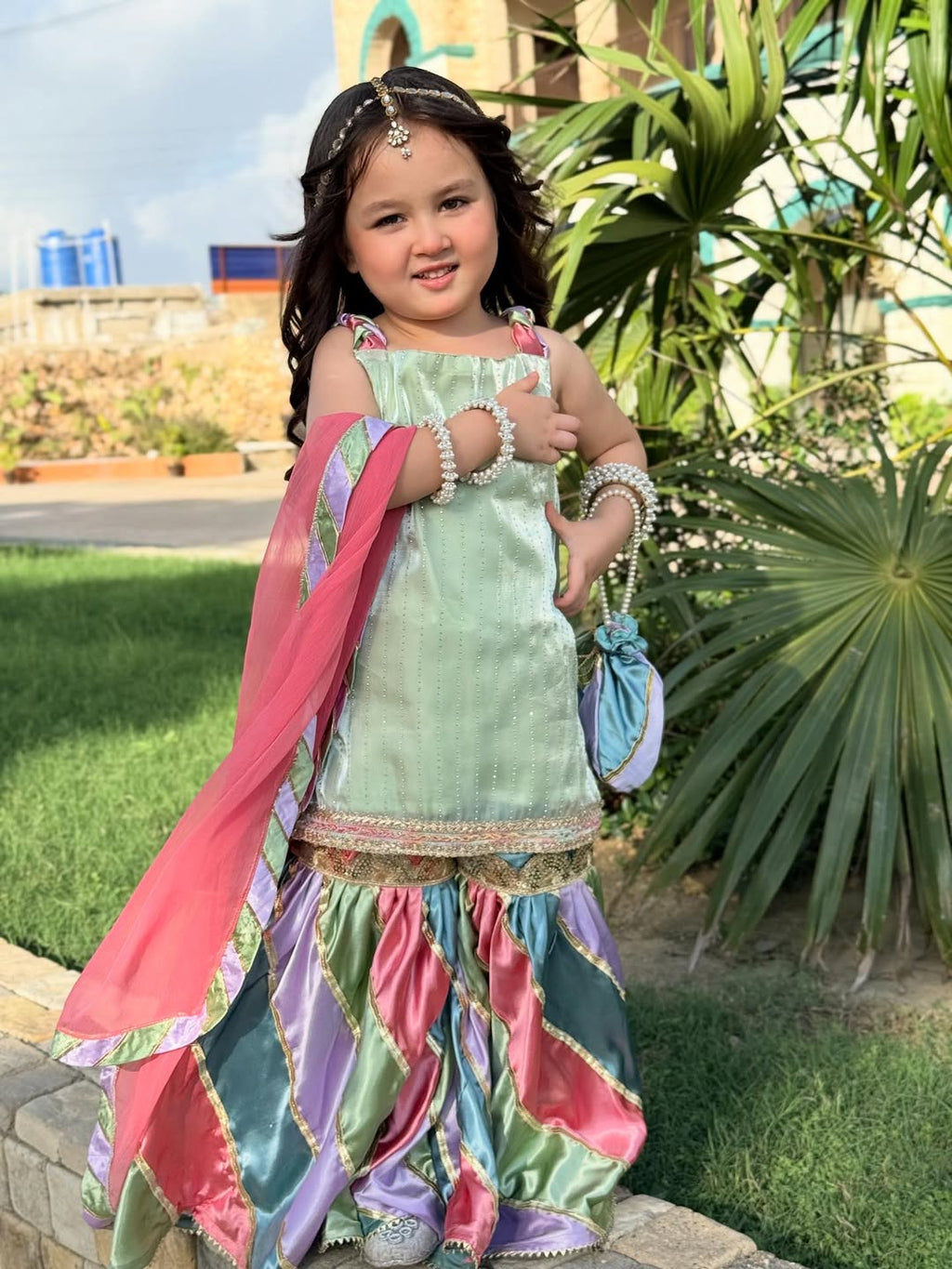 Pastel Kiara Rainbow Sharara Set with Dupatta