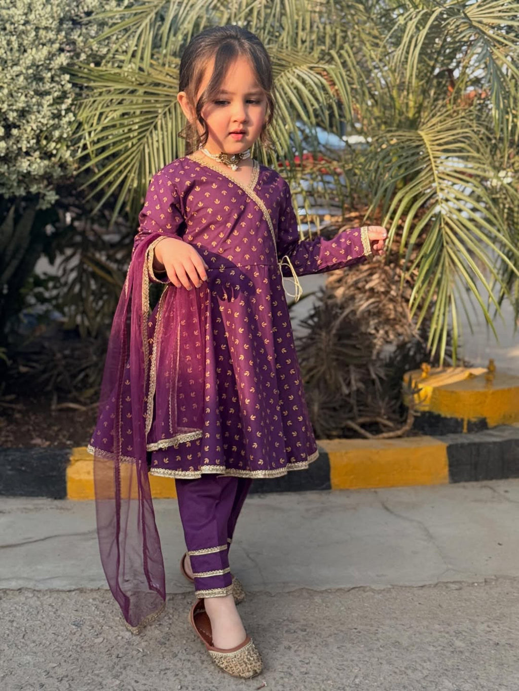 Myra Purple Angrakha Suit Set with Dupatta