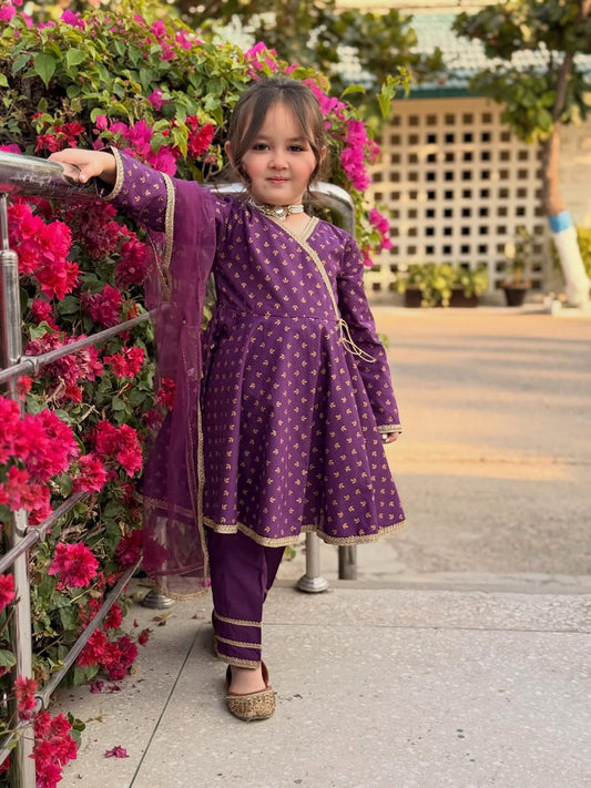 Myra Purple Angrakha Suit Set with Dupatta