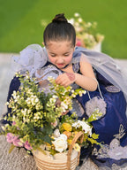 Royal Navy Floral Embroidered Kids Partywear Lehenga