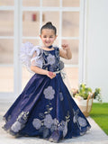 Royal Navy Floral Embroidered Kids Partywear Lehenga