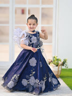 Royal Navy Floral Embroidered Kids Partywear Lehenga