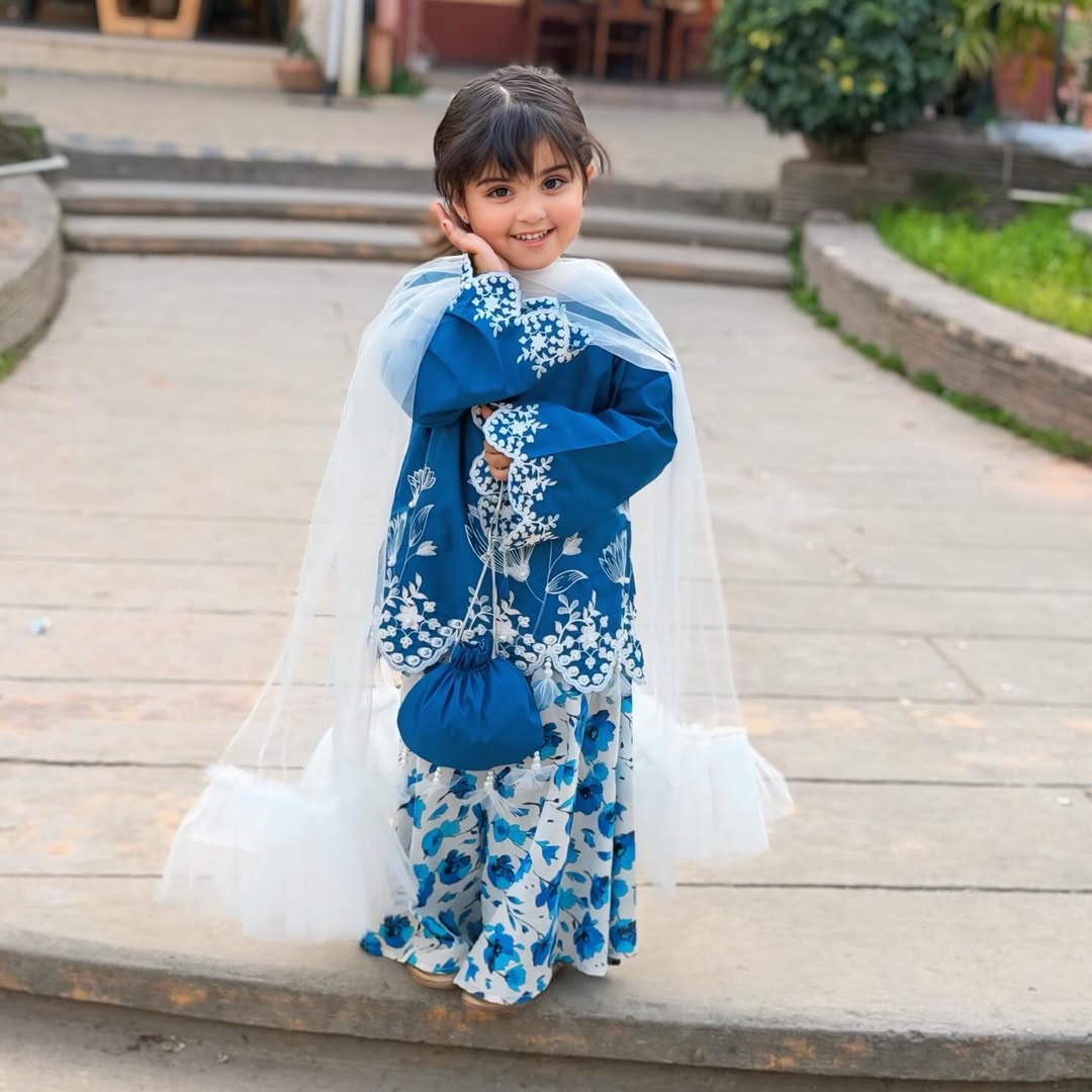 Zoya Royal Blue Floral Sharara Set