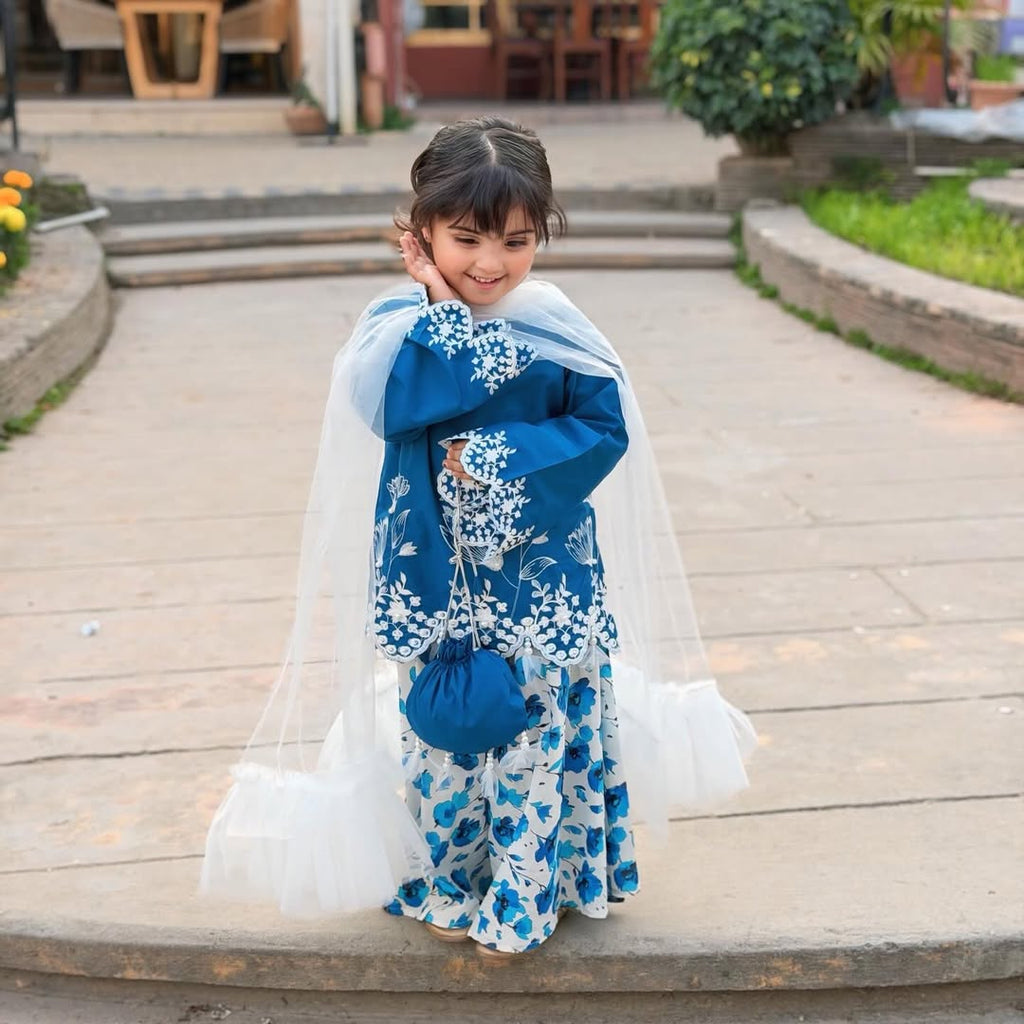 Zoya Royal Blue Floral Sharara Set