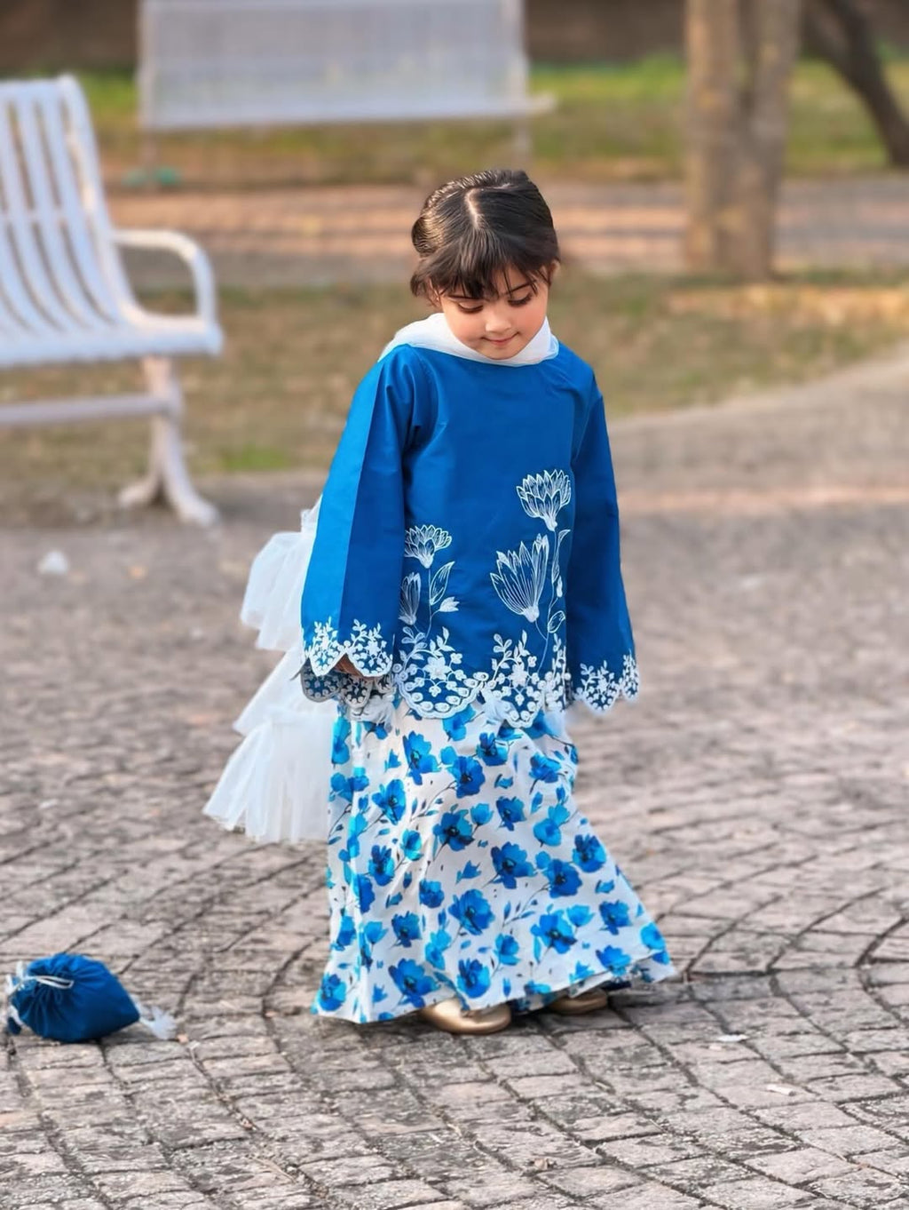 Zoya Royal Blue Floral Sharara Set