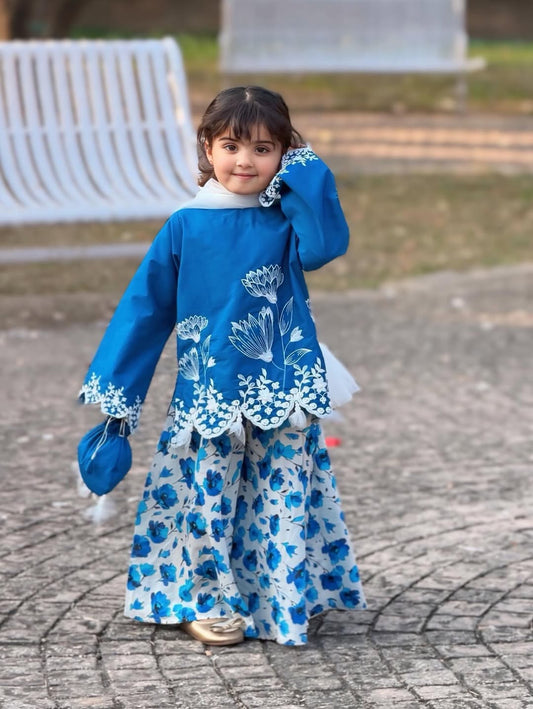 Zoya Royal Blue Floral Sharara Set