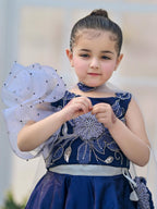 Royal Navy Floral Embroidered Kids Partywear Lehenga