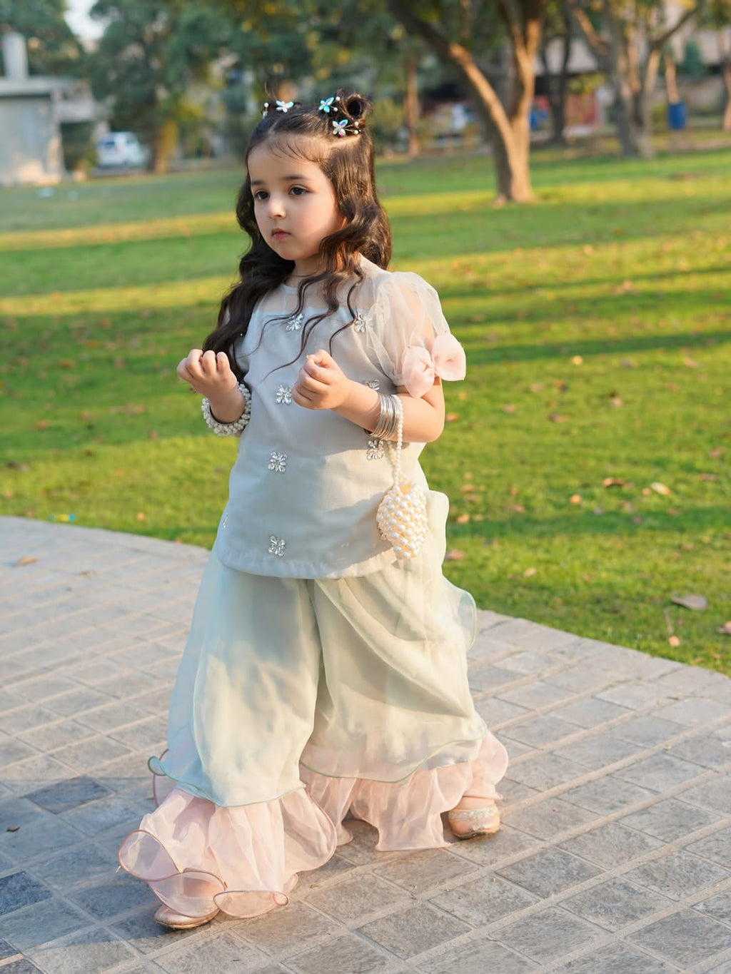 Kiara Mint Blossom Designer Sharara Set