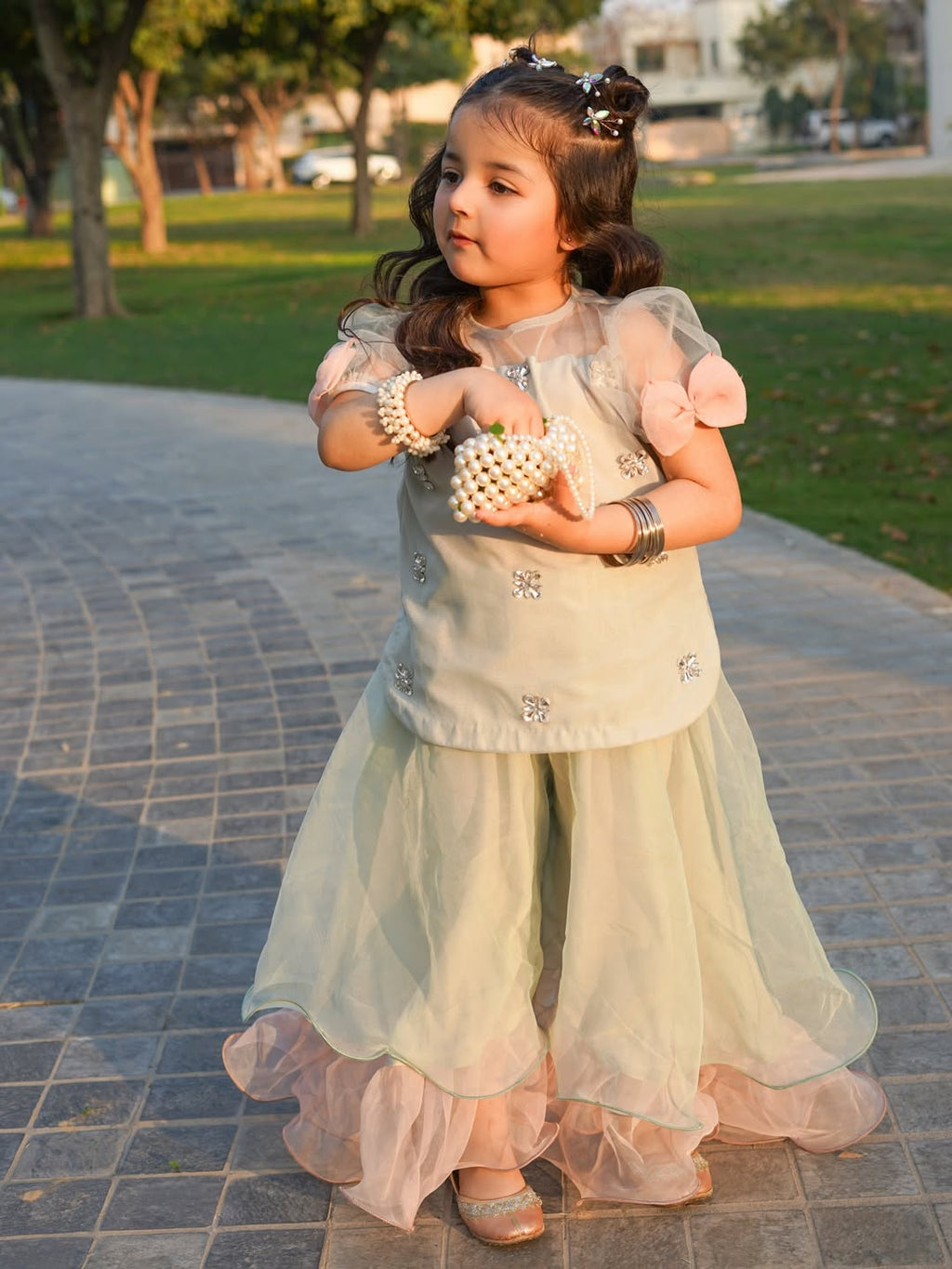 Kiara Mint Blossom Designer Sharara Set
