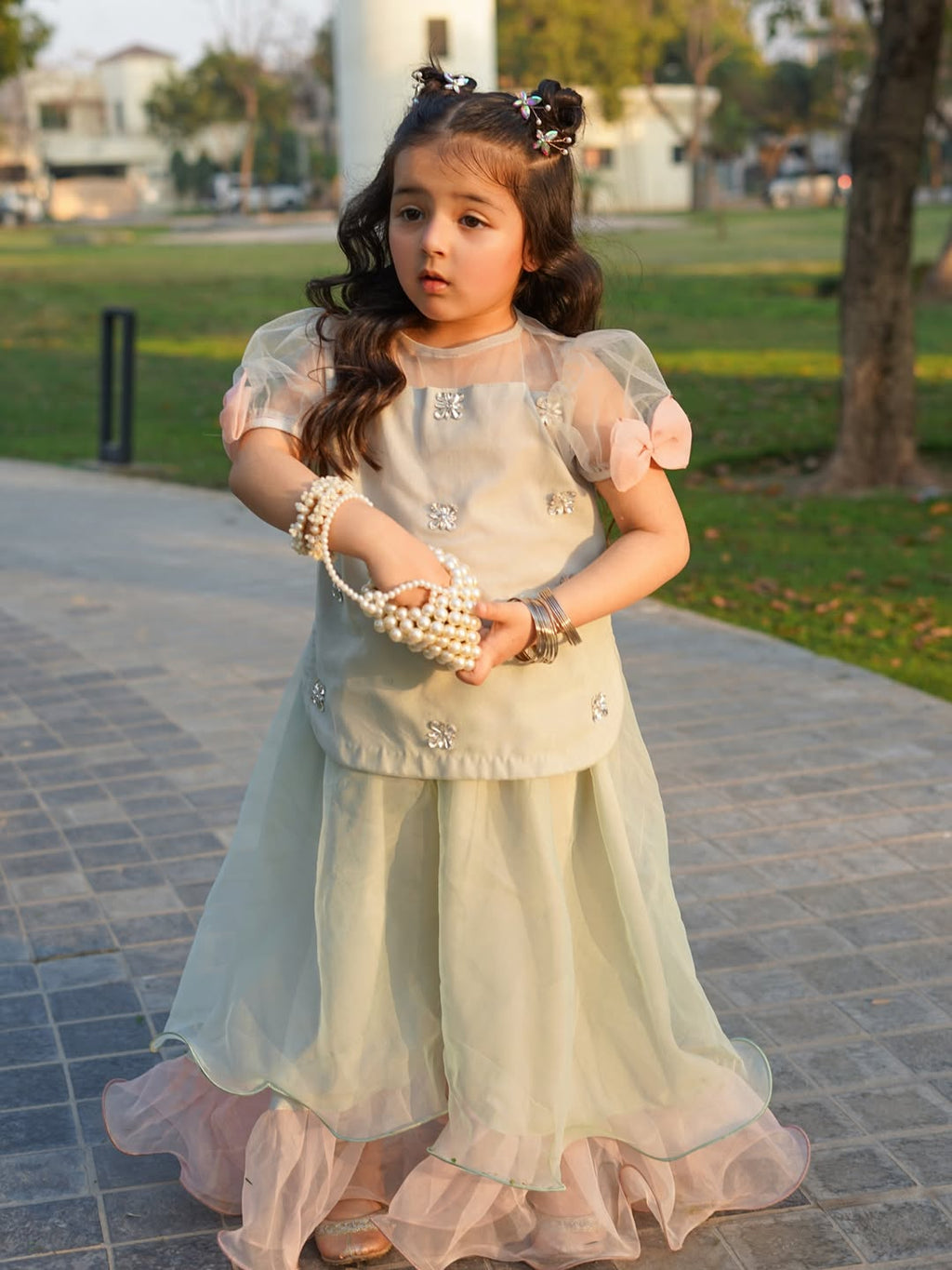 Kiara Mint Blossom Designer Sharara Set