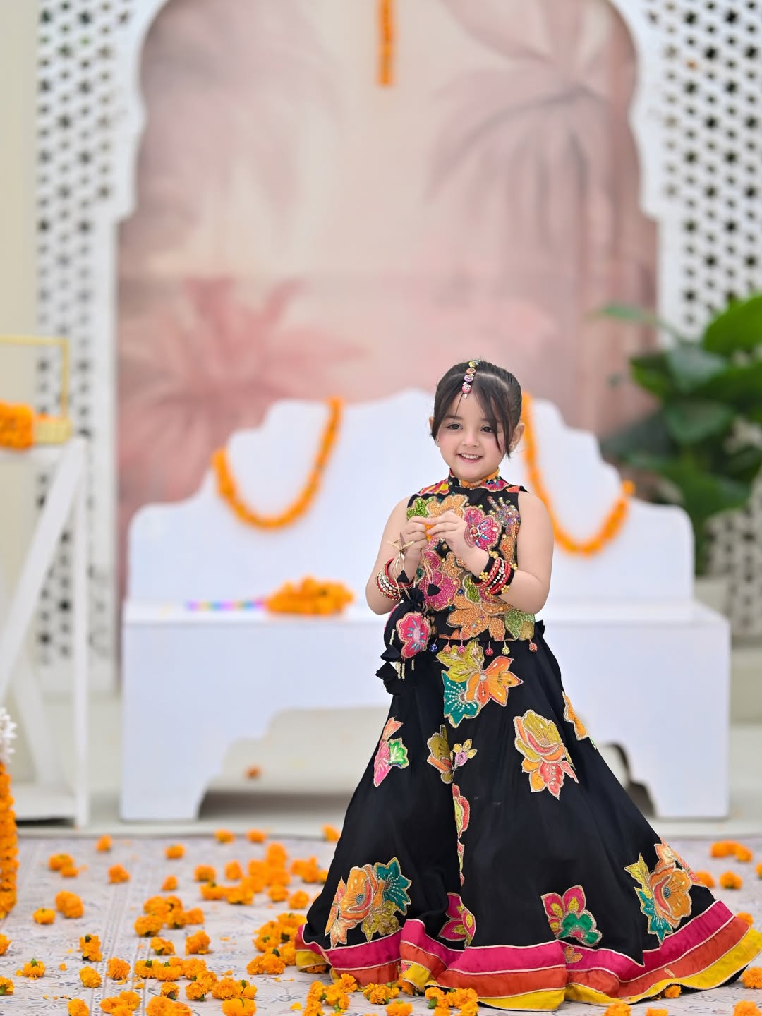 Black Avni Floral Princess Lehenga Set