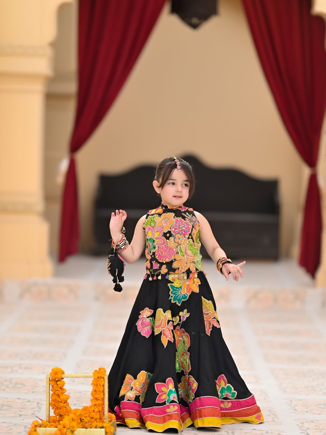 Black Avni Floral Princess Lehenga Set
