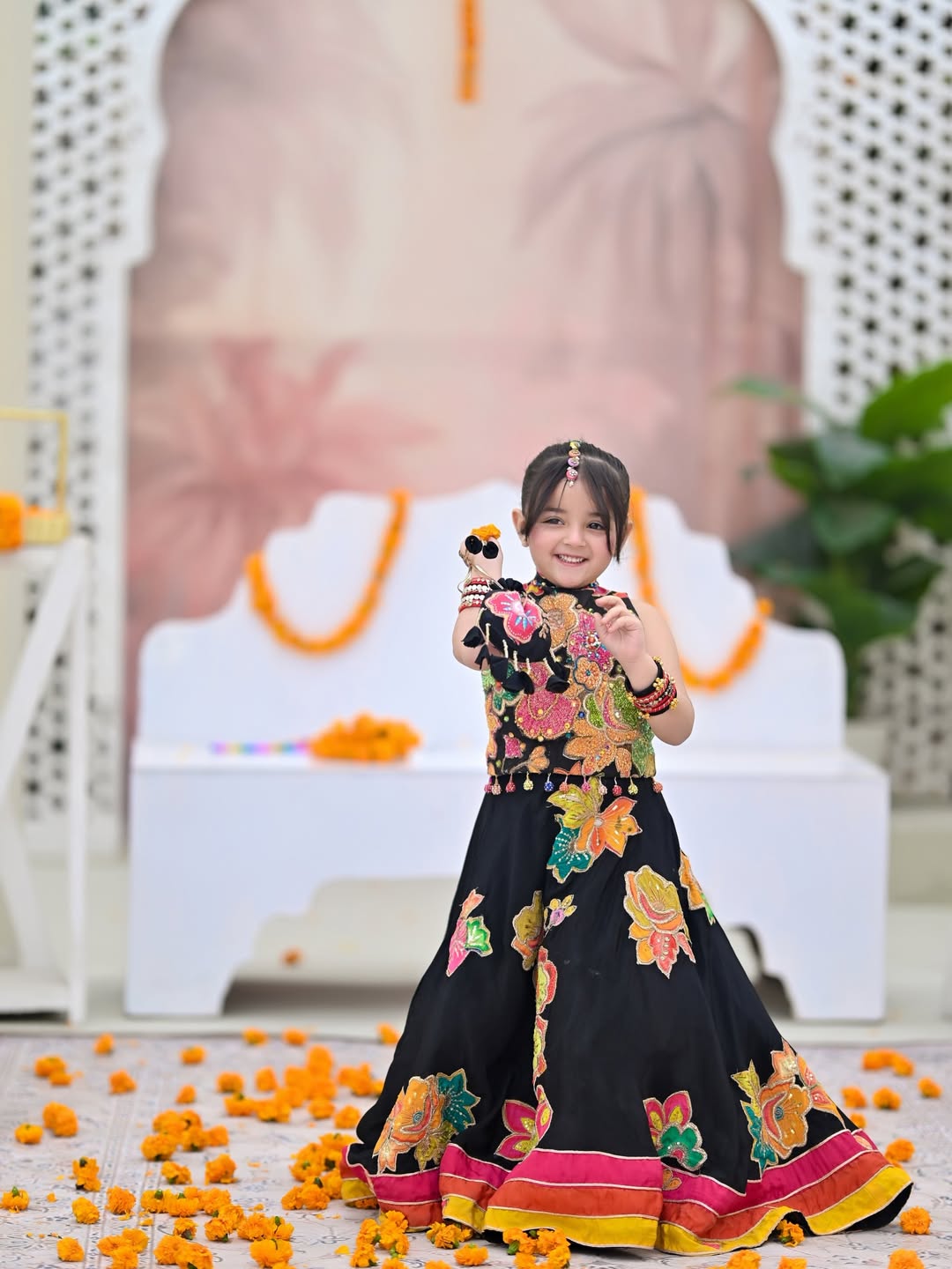 Black Avni Floral Princess Lehenga Set