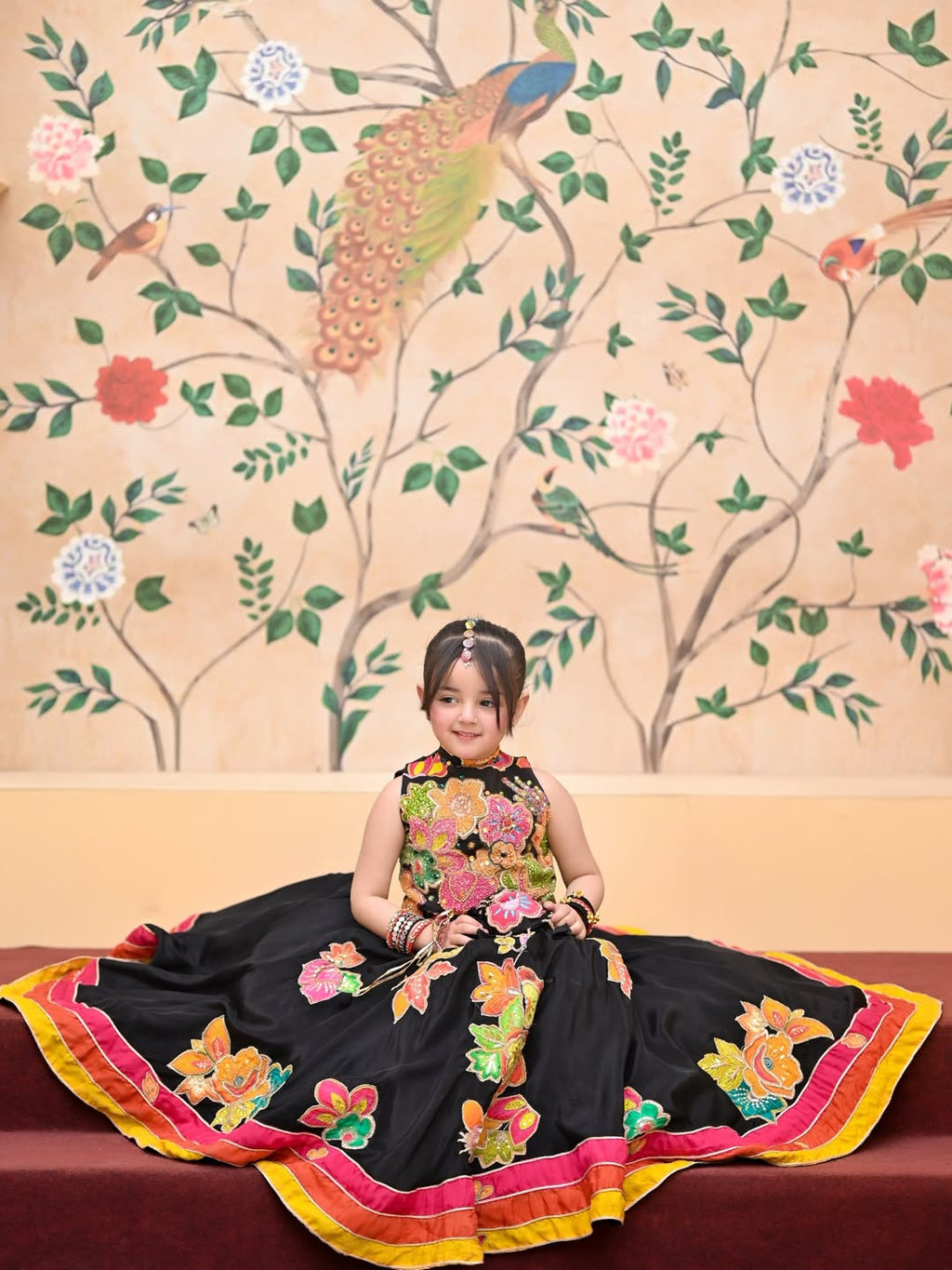 Black Avni Floral Princess Lehenga Set