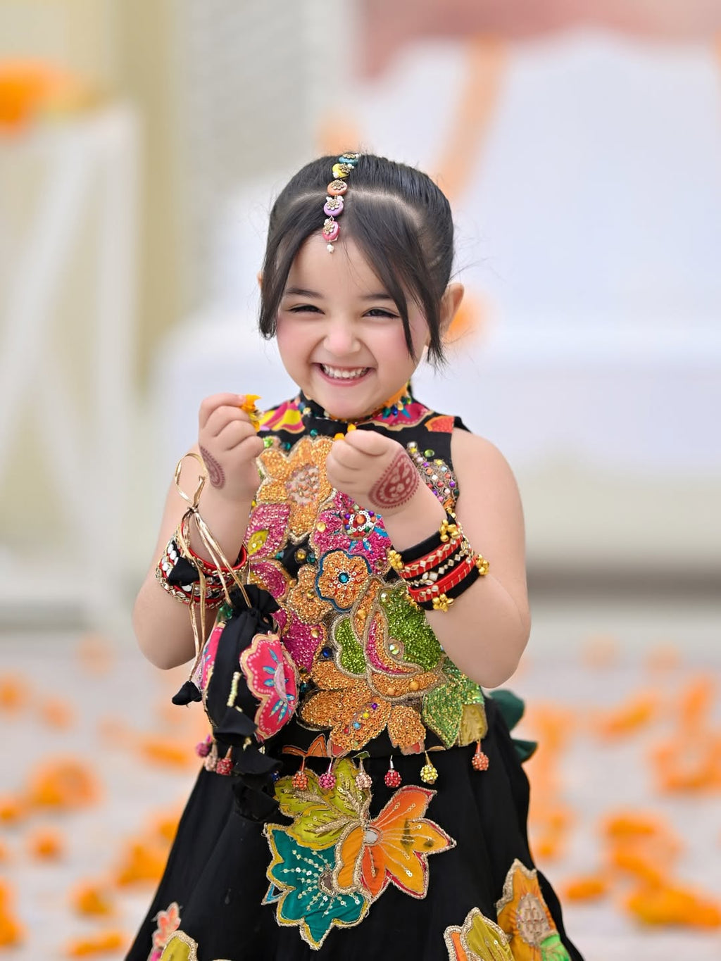 Black Avni Floral Princess Lehenga Set