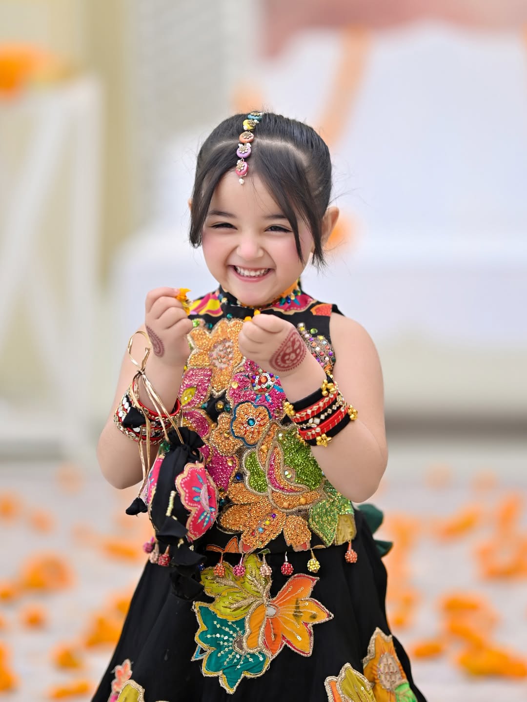 Black Avni Floral Princess Lehenga Set