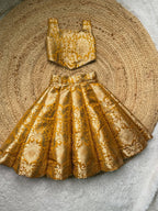 Mustard Gold Brocade Kids Lehenga Set