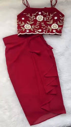 Ruby Bloom Embroidered Skirt Set