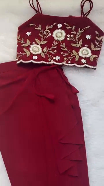 Ruby Bloom Embroidered Skirt Set